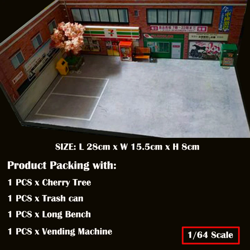 

Diorama 1/64 Model Car Parking Lot Station Photo Display Vehicle Garage Pack with Accessories