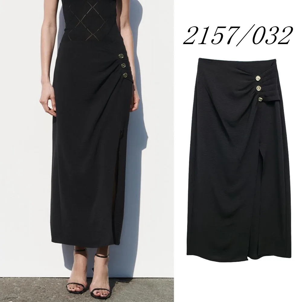 

Новая весенняя Юбка-миди UNIZERA женская одежда черная Повседневная универсальная дизайнерская юбка с золотыми пуговицами и разрезом для женщин 2157032