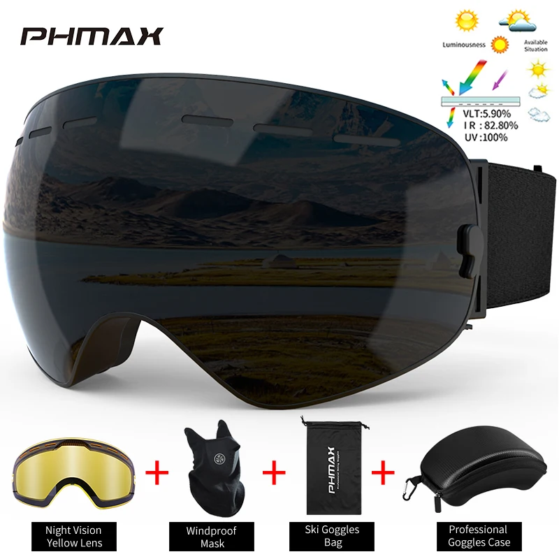 

PHMAX Skiing Goggles Winter Snowmobile Glasses Ski Goggles Snowboard Men Women Night Vision Lenses Outdoor Snow Sports Goggles