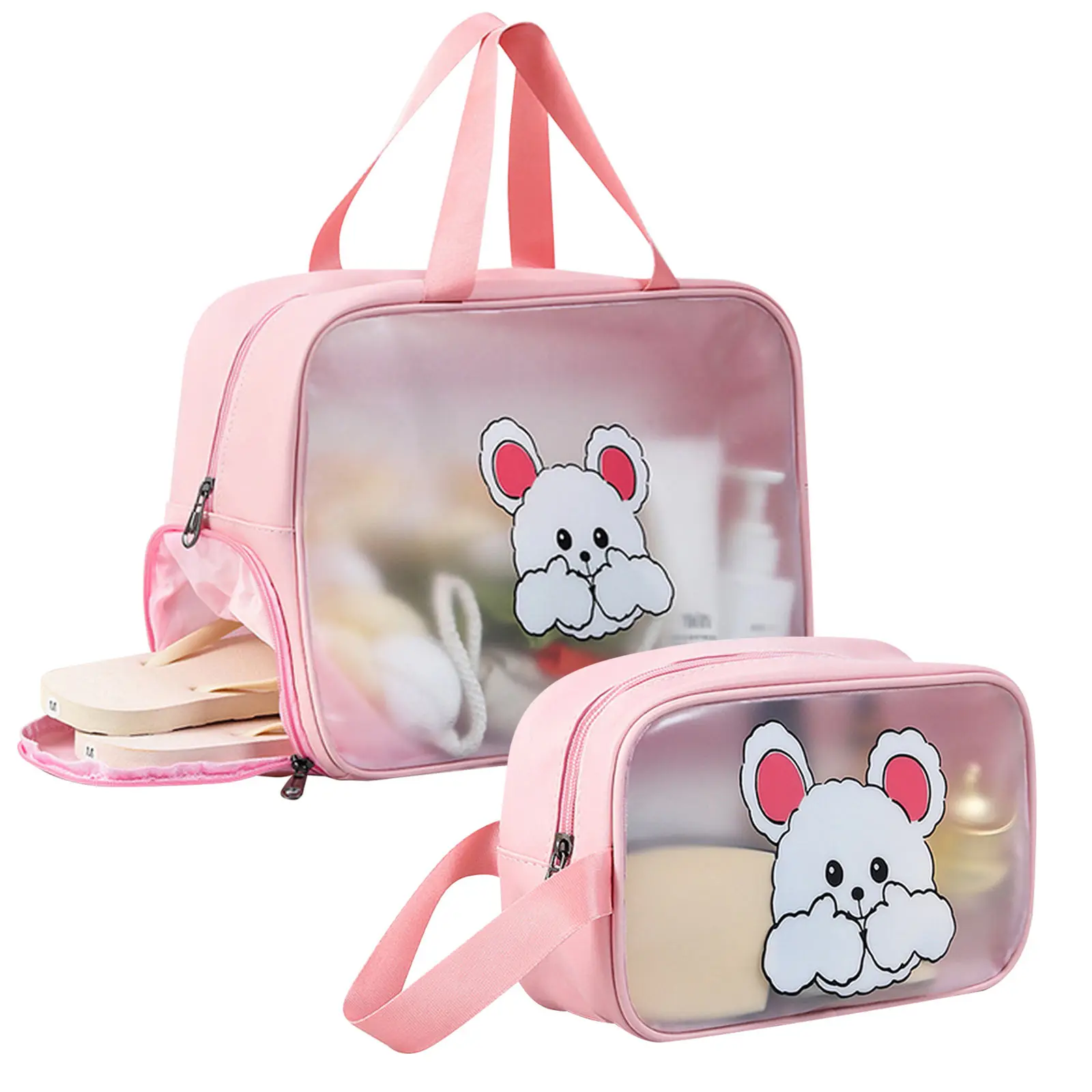 

Set of 2 Waterproof PVC Makeup Cosmetic Toiletry Storage Bag Handbag Tote Pouch Organizer for Traveling Vacation Beach Gym