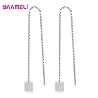 solid 925 sterling silver new fashion women jewelry simple geometric long box chain thread earrings for party accessory
