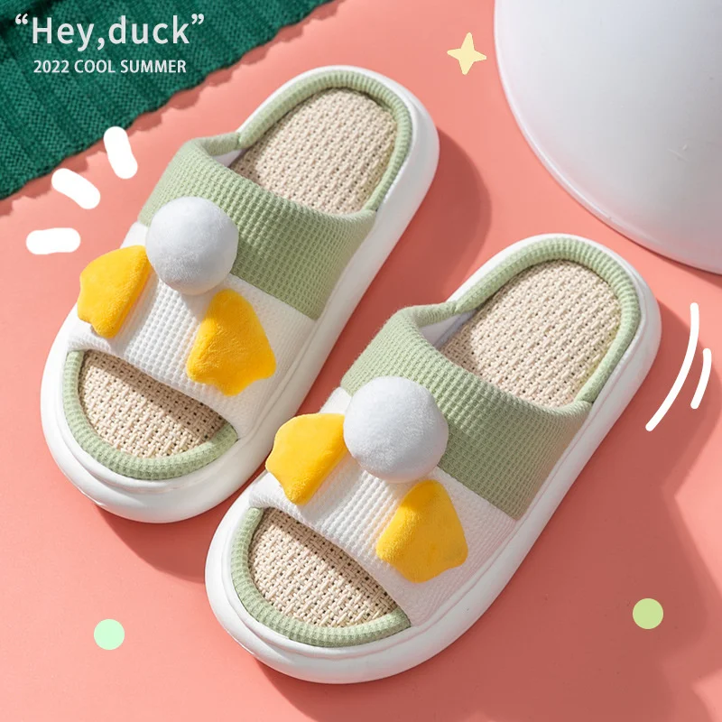 

Ladies Cute Cotton Linen All Seasons Sweat-absorbing Breathable Boys Linen Slippers Ducks Home Lovely Couples Drag