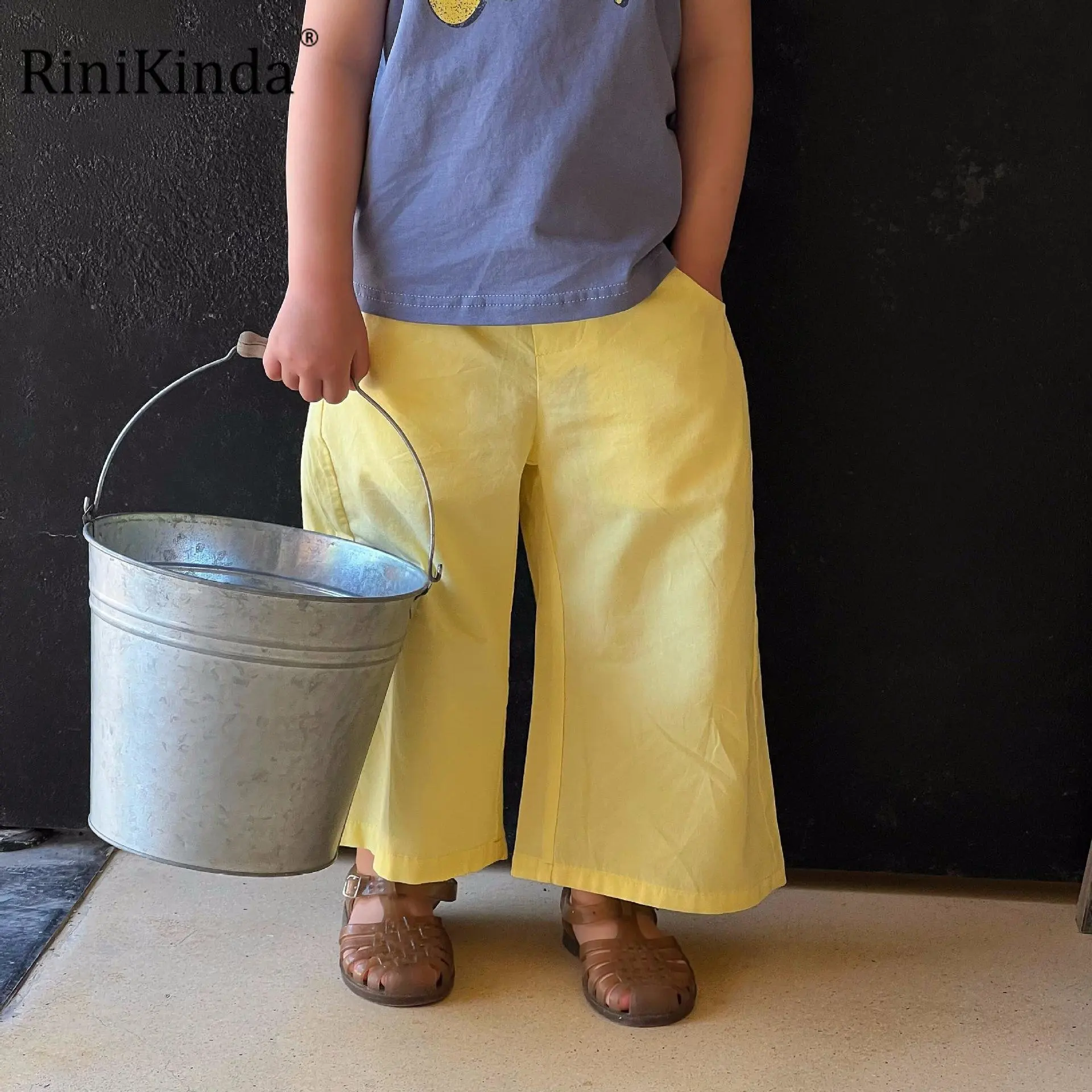 

Children Summer Pants Loose Solid Color Trousers for Girls 2023 New Girls Pockets Wide Leg Trousers Casual Clothing