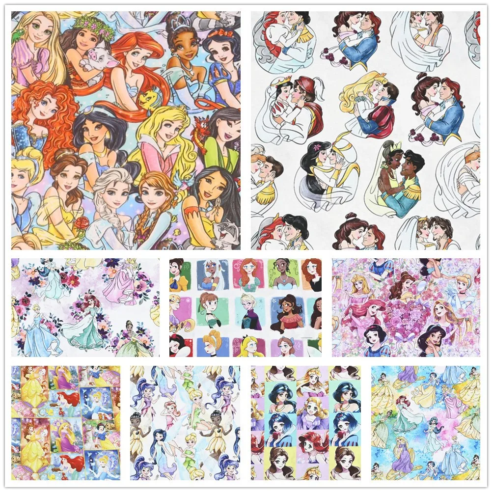 Half Yard Disney Princess Little Mermaid Rapunzel 100% Cotton Fabric Sewing Quilting Fabrics Patchwork Needlework Diy Handmade