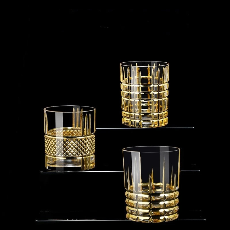 

Luxury painted gold whisky cup household high grade foreign cup European hammer beer cup with thick crystal glass