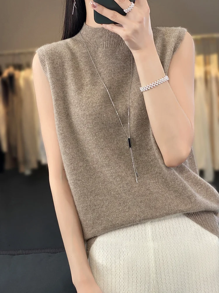 Женский вязаный жилет с воротником из 100% мериносовой шерсти