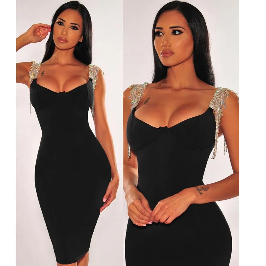 

Slim Free Shipping European Style tight fitting Sexy Lady sling dresses camisole tassels diamonds bandage dresses cocktail skirt