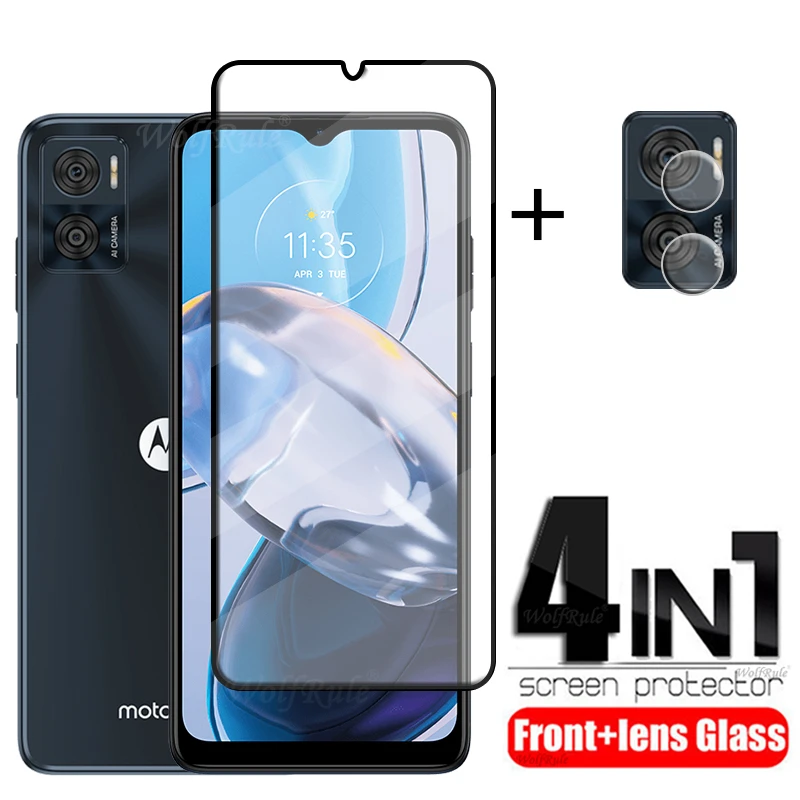 

4-in-1 For Motorola Moto E22i Glass For Moto E22i Tempered Glass Full Cover 9H HD Screen Protector For Moto E22 E22i Lens Glass