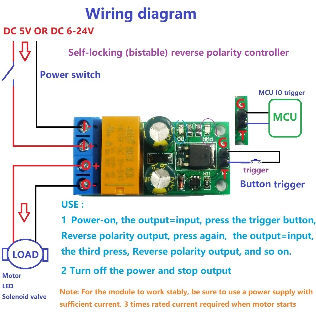 

DC 6-24V 2A Flip-Flop Latch Motor Reversible Controller Self-locking bistable Reverse Polarity Relay Module
