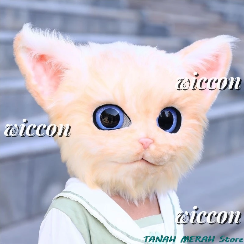 Косплей Костюм Аниме Персидский Кот Меховой Голова Пушистая Маска Комплект