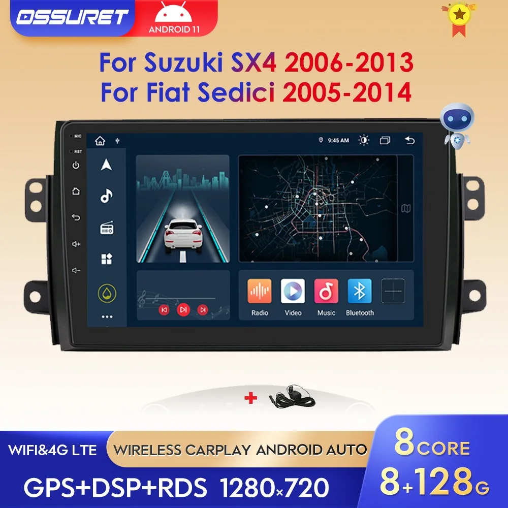 

Автомобильная Мультимедийная система Carplay, 2DIN, 9 дюймов, для Suzuki SX4 2006-2013 Fiat Sedici 2005-2014, GPS, аудио, стерео, SWC