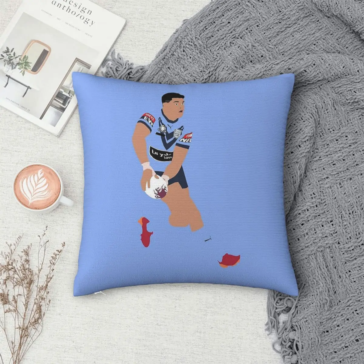 Фото Наволочка Latrell Mitchell Rugby Square из полиэстера, льна и бархата с узором, на молнии, декоративная, для дома, 18 дюймов №4