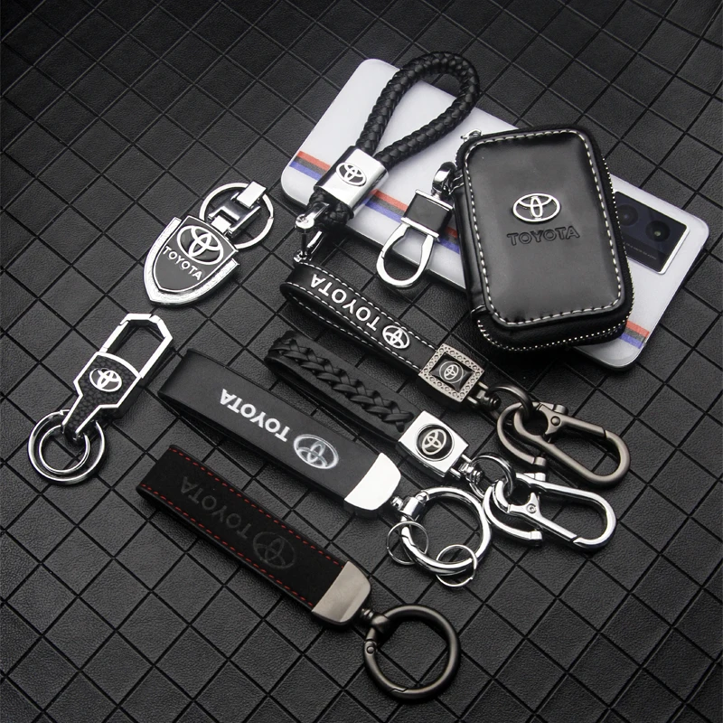 

Genuine Leather Keychain Key Holder Organizer Pouch Cow Split Car Key Wallet Housekeeper Key Case Mini Card Bag For Toyota Yaris