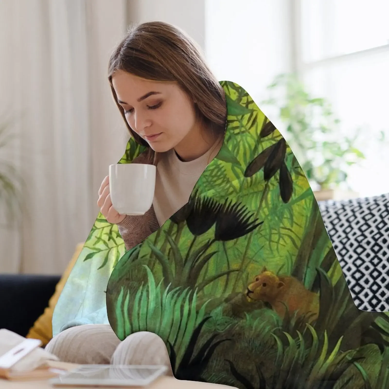 Экзотический пейзаж Henri Rousseau с львом и львицей в Африке 1903-1910 Пледы Многоцелевые