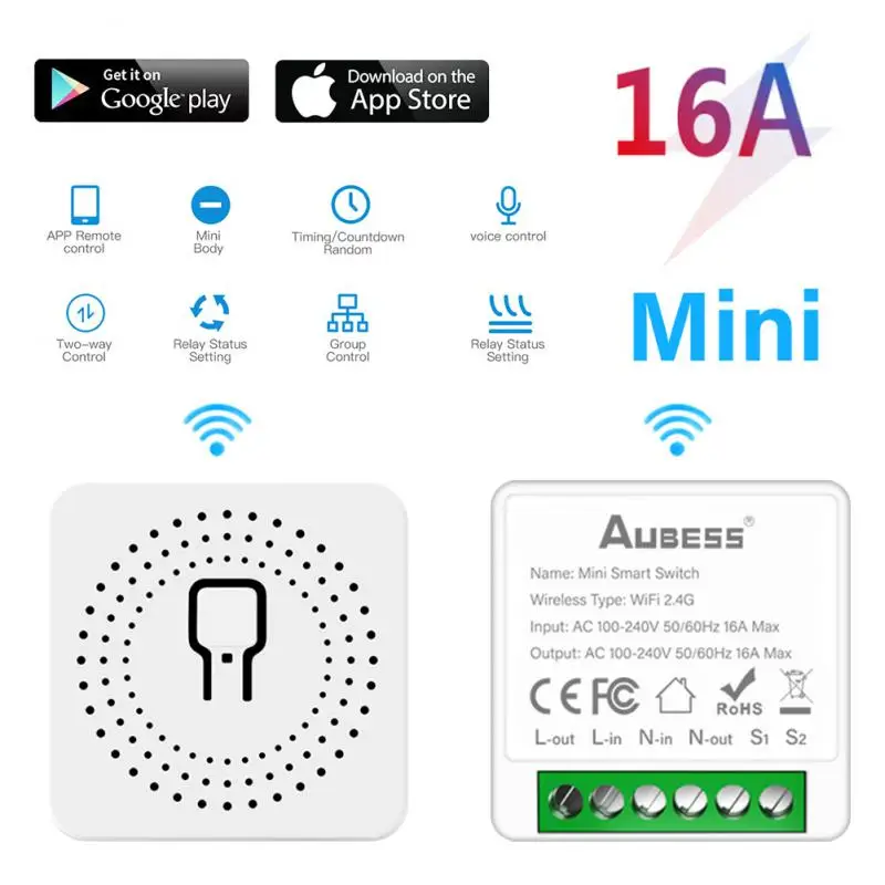 

Tuya MINI Wifi Smart Switch 16A 2-way Control Timer Wireless Switches Smart Life Automation Compatible With Alexa Google Home