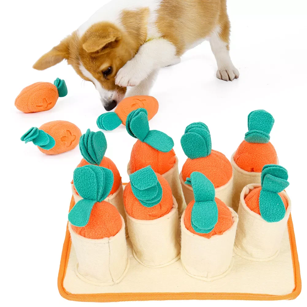 

2023NEW Dog Plush Carrots Toy with Squeaky Nose Training Snuffle Mat Hide Chew Puzzle Interactive Cat Puppy Slow Feeder Stress R