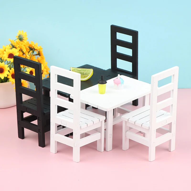 Wooden Dining Table Chair Model Sets Simulation Dollhouse Accessory Decoration 1:12 Dollhouse Furniture Miniature