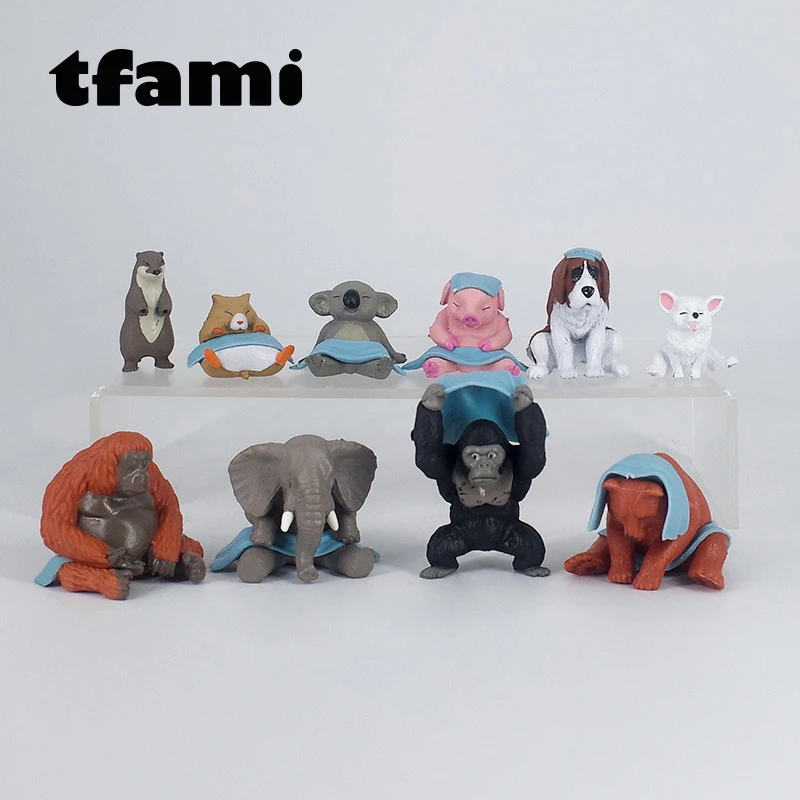 

TFAMI 10 шт. Мультяшные фигурки животных, игрушки для детей, мультяшная сауна, животные, игрушки Kawaii Mini Q версия, ПВХ, высокое качество, фигурки, игрушки