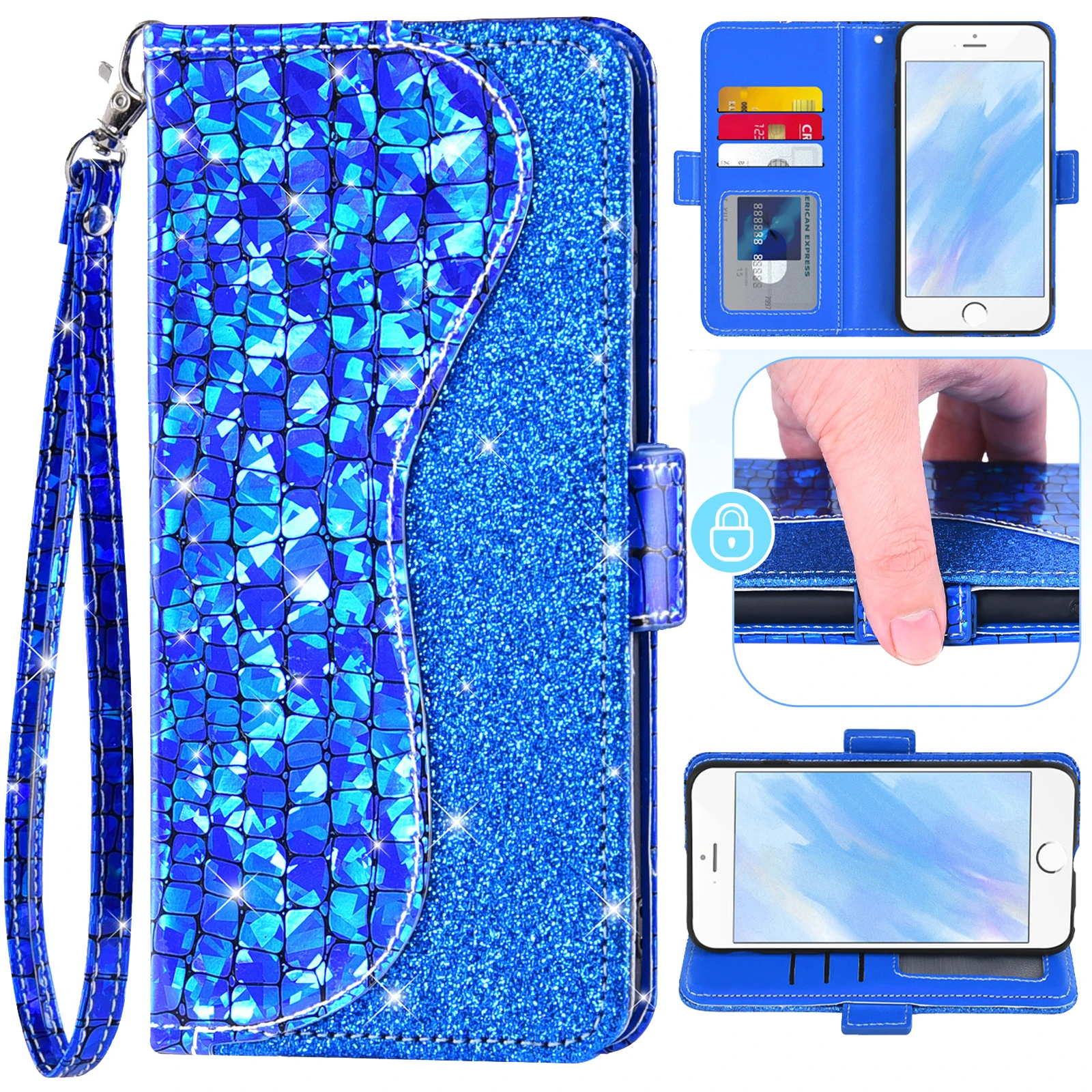 

Flip Cover Leather Glitter Sequins Wallet Phone Case For Samsung Galaxy Z Fold4 3 2 ZFold4 ZFold3 With Credit Card Holder Slot