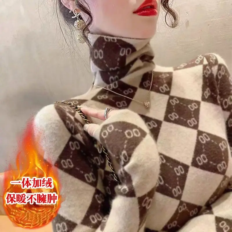 Модное Стильное женское осенне-зимнее теплое пальто в клетку с высоким