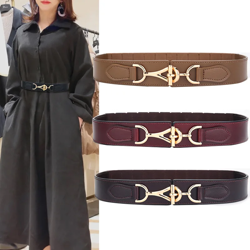 2023 New Women's Genuine Leather Belt Fashion Waist Matching Dress Waist Decoration Belt Wide Waist Seal Elastic and Elastic