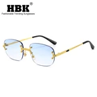 Солнцезащитные очки HBK без оправы для мужчин и женщин, прямоугольные модные квадратные зеркальные солнечные очки с градиентными линзами UV400, синие, 2021