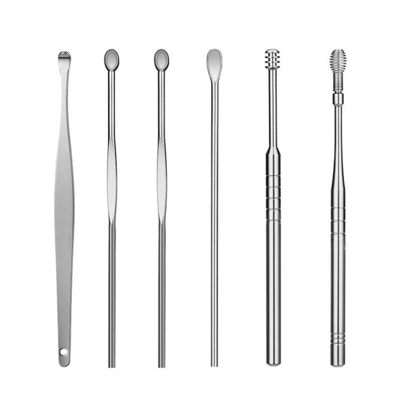 6pcs/set of ear picking tool set earwax remover stainless steel ear pick cleaner ear cleaning spoon care ear care tool images - 6