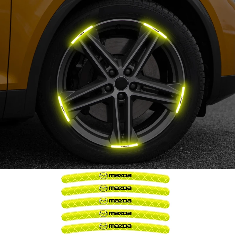 

Car Styling Tire Vinyl Sticker Reflective Wheel Rim Hub Decoration Luminous Decals For Mazda Axela 2 Speed 6 Atenza MX5 323 CX30