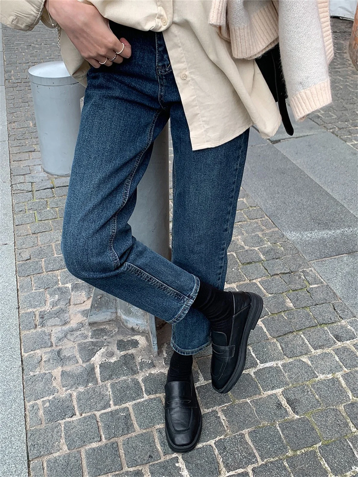 Straight-tube Nine-point Jeans For Women in 2023 Spring High-waisted Slim Slim and Versatile Retro Leggings Korean