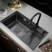 7846cm black nano 304stainless steel sink kitchen high and low sink single slot handmade sink large stepped kitchen accessories