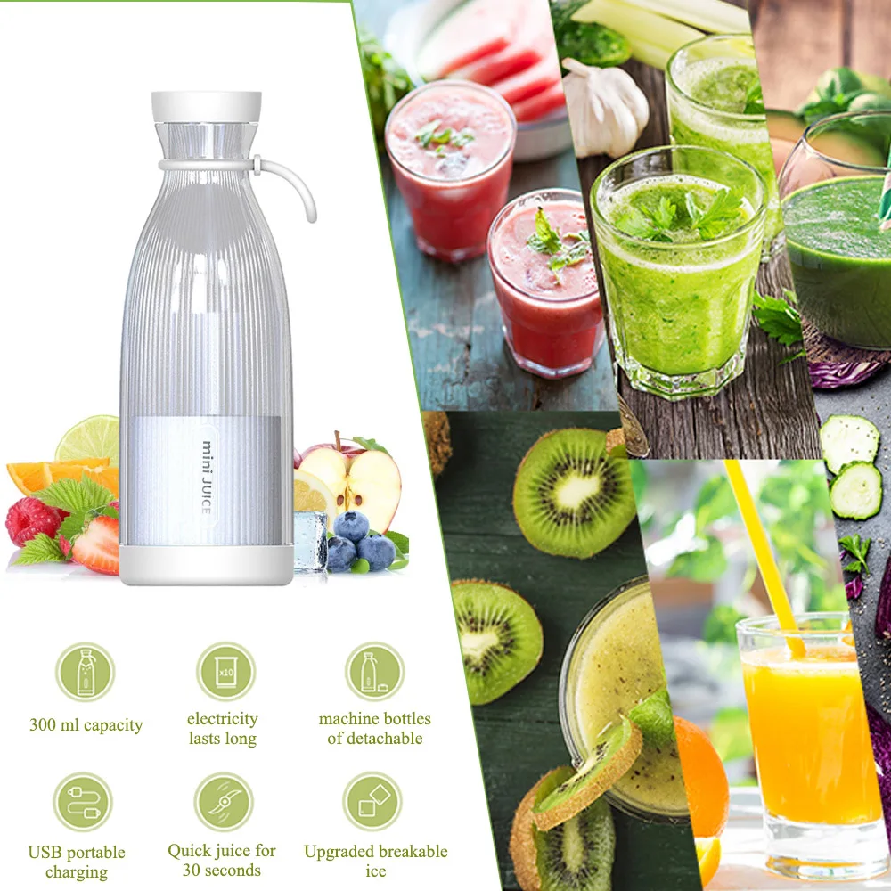 

Upgraded 300ml Juicer Cup Portable Electric Juicer Rechargeable Mini Blender Food Processor Fruit Milkshake Quick Juice Maker