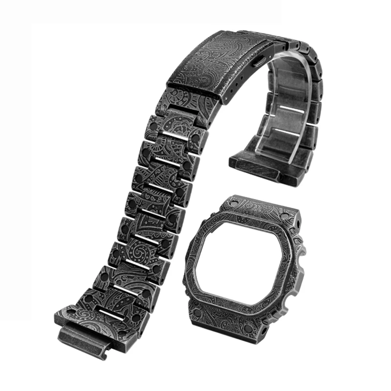 Комплект MOD для Casio DW5600DW5610GW-B5600, модифицированный металлический ретро-резной индийский стиль, ремешок для часов из нержавеющей стали + чехол, инструмент (art.: 3920cb7683cdb) - 3920cb7683cdb