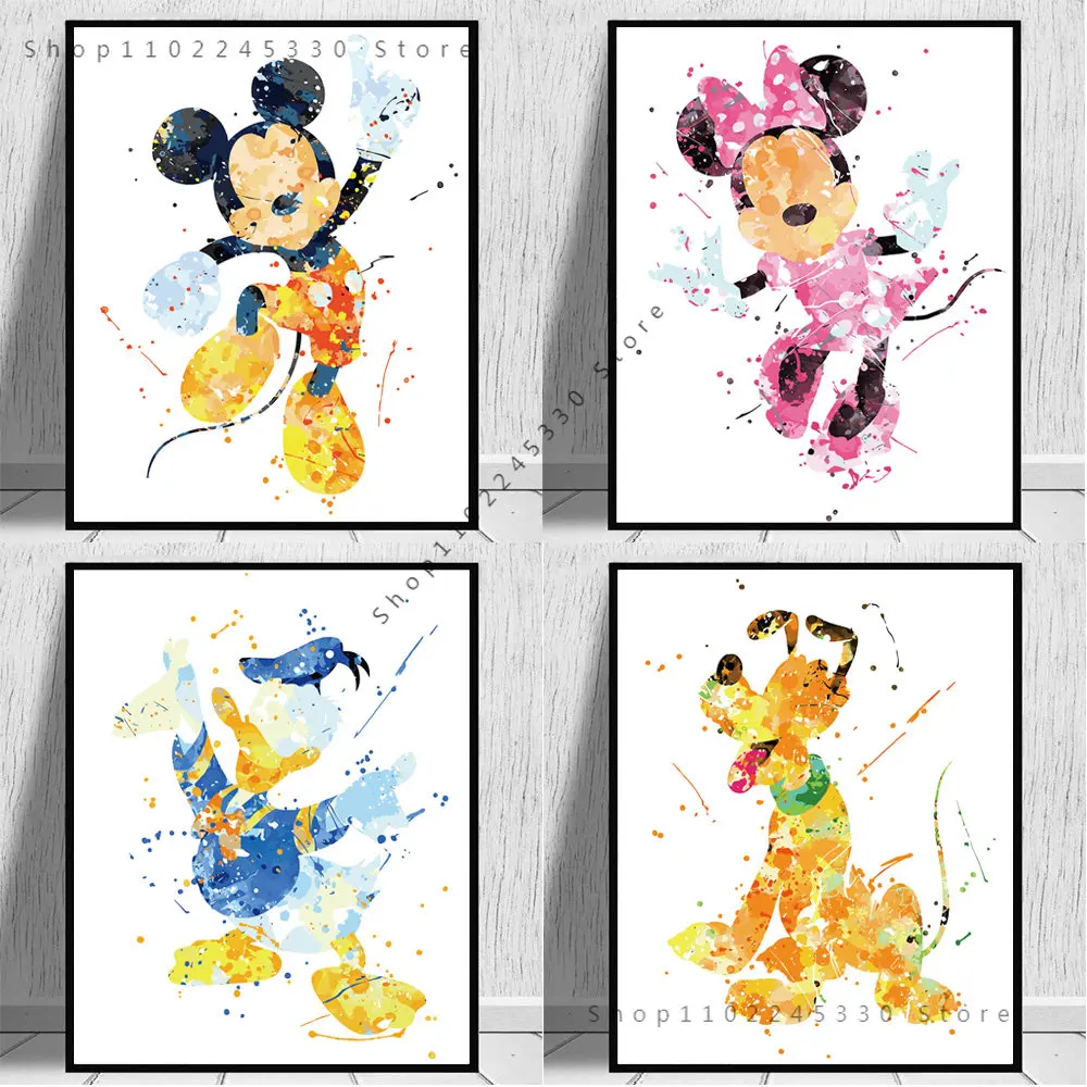 

Canvas Painting Disney Mickey And Minnie Goofy Pluto Handpainted Posters And Prints Wall Art Living Room Decor Home Decoration