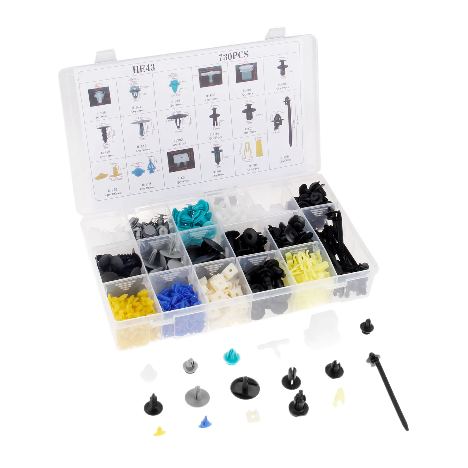 

730PCS 17 Kinds Mixed Plastic Fastener Universal Boxed Packing Clip Fender Clamp Fit for Vehicles Replacement Parts Tools