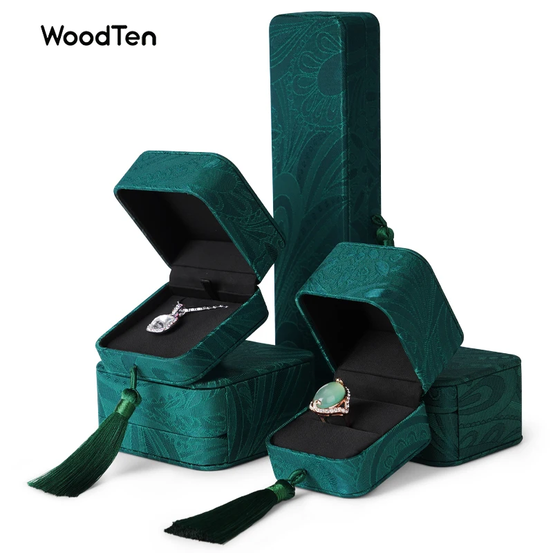 

Деревянная шкатулка-органайзер для ювелирных изделий, для кольца, ожерелья, подвески, хранение ювелирных аксессуаров из ткани зеленого цве...