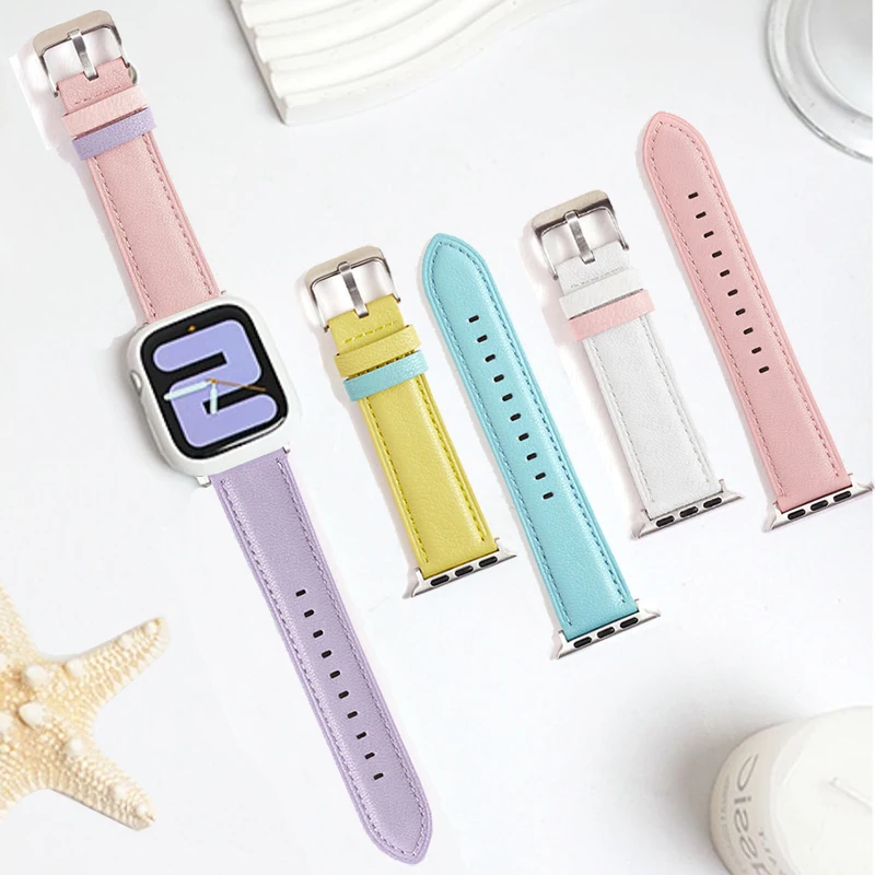 

Genuine Leather Strap for Apple Watch iwatch Ultra 8 7 6 5 4 49mm 40mm 41mm 44mm 45mm 38 42mm Men Women Soft Bracelet Band
