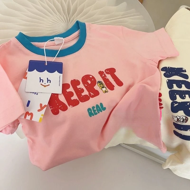 

Children's Short-sleeved 2023 New 100% Cotton Summer New Boys and Girls' Printed T-shirt Loose Baby Half Sleeve Top Cute