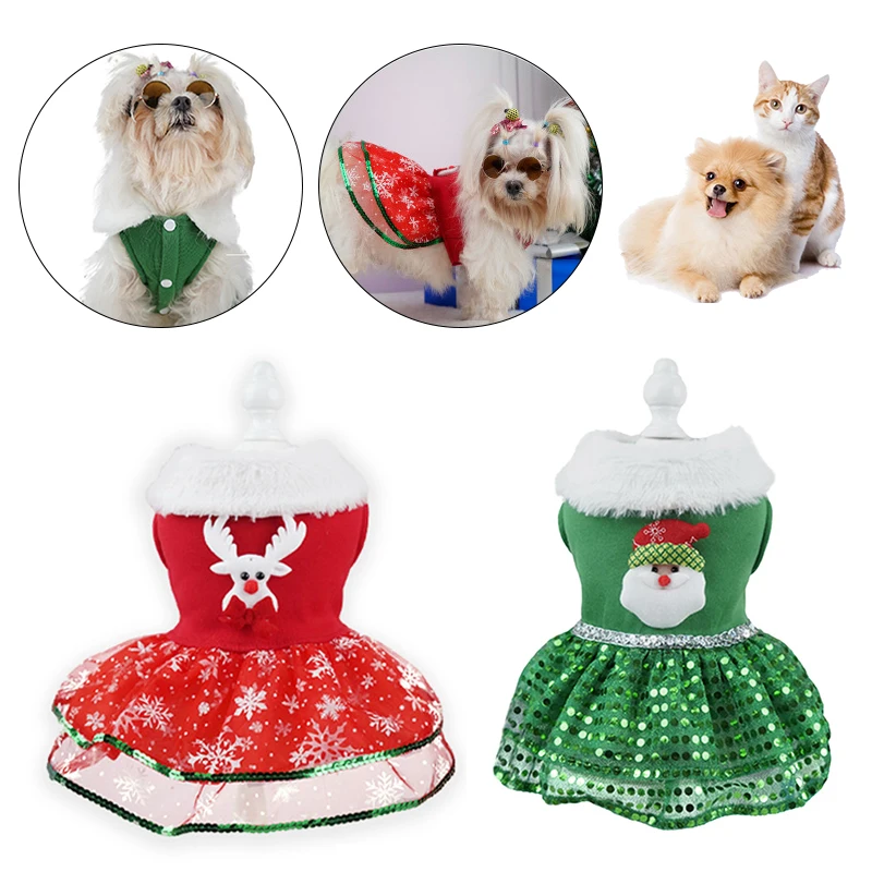 

Pet Christmas Coat Clothes Dog Cat Dress Xmas Red Green Skirt Santa Elk Santa Claus Pets Skirt Warm Comfortable Pet Supplies