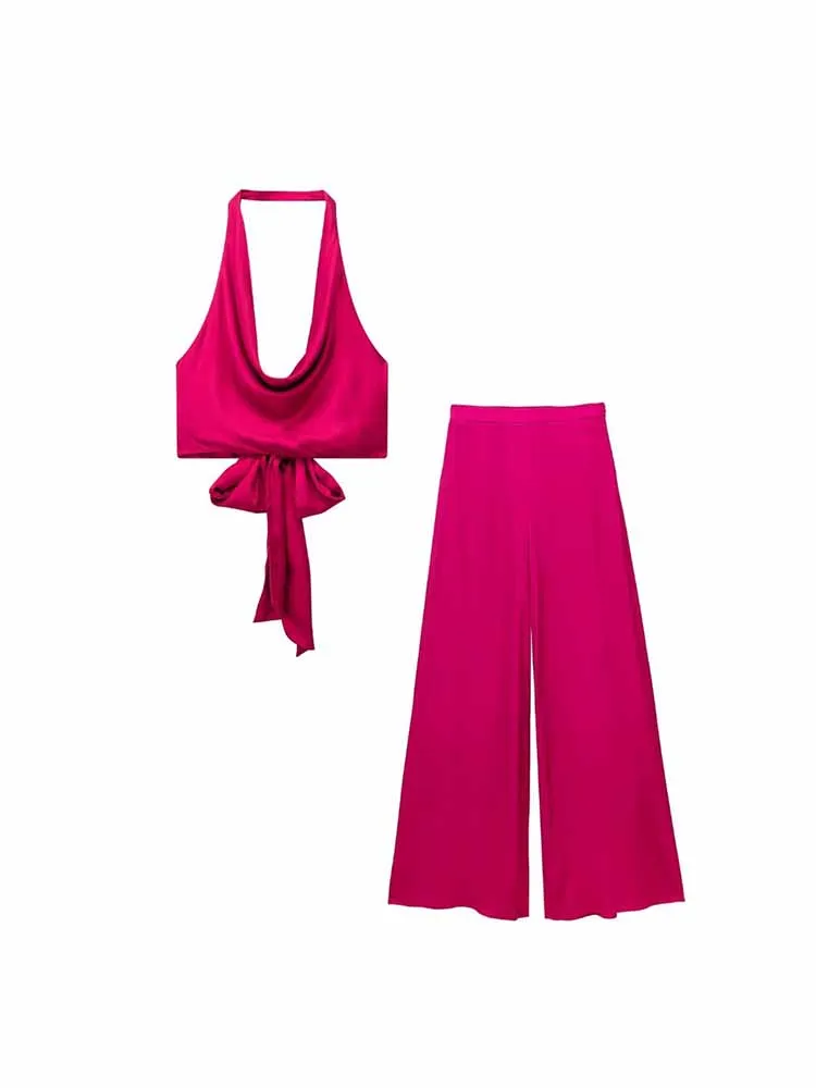 

Women New Fashion Bow decoration Pleated halter Neck Tops Vintage sleeveless backless Female Shirts Chic Tops 3408/965