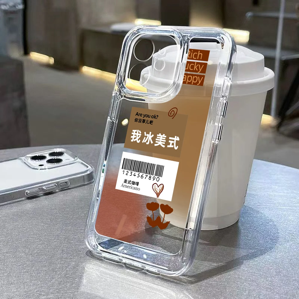 

S23 Ultra Case For Samsung S22 Plus S21 A53 A52S 5G A33 A13 S20 FE S10 A22 A23 A32 A51 Iced Coffee Transparent Phone Back Cover