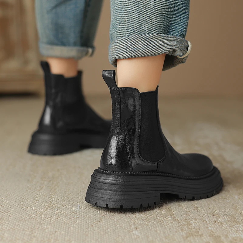 Женские ботильоны с круглым носком TULING JUN зимние однотонные на среднем каблуке и