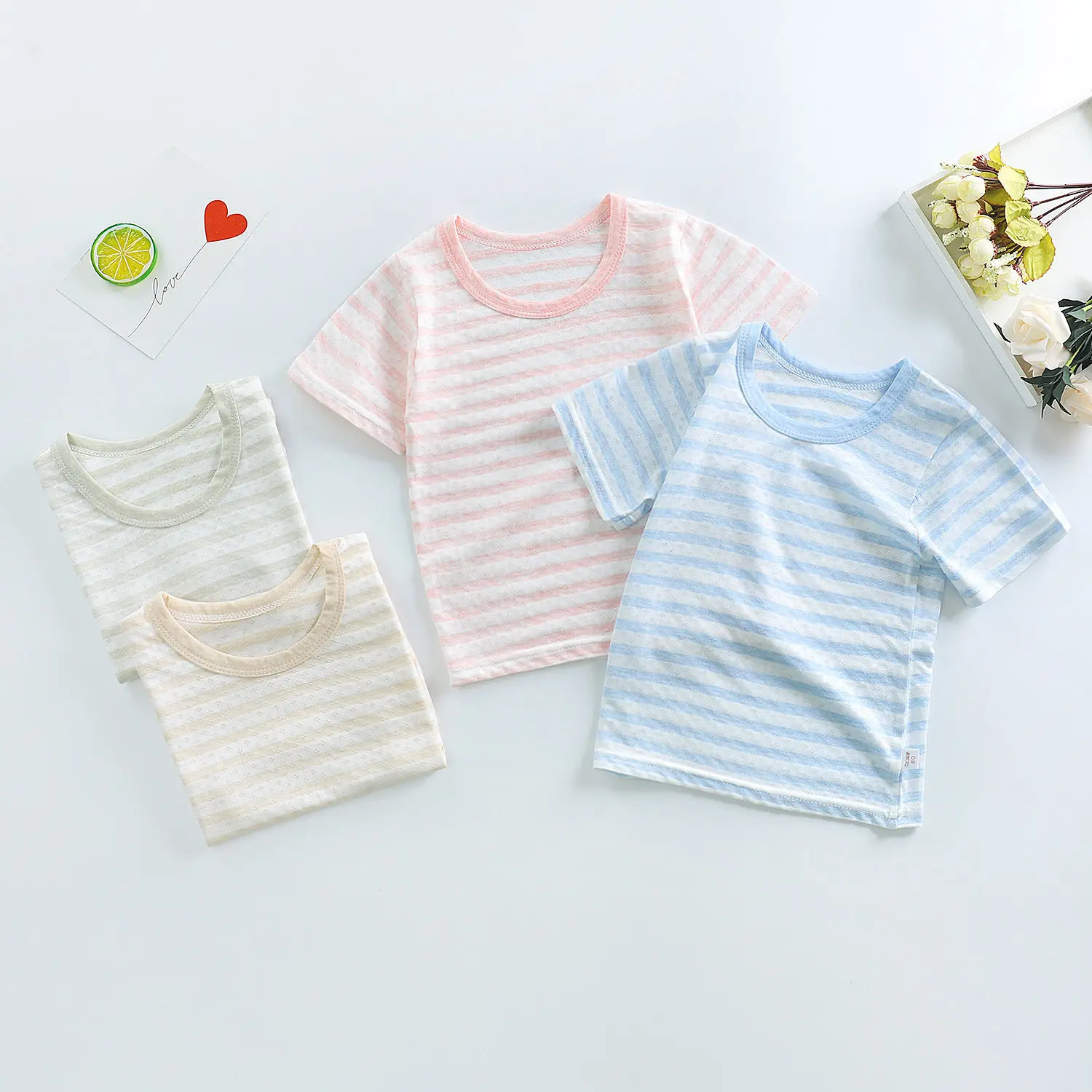 

Baby Short-sleeved T-shirt Cotton Boys Girls Children's Half-sleeved Mesh Bottoming Children's Home Thin Section Summer