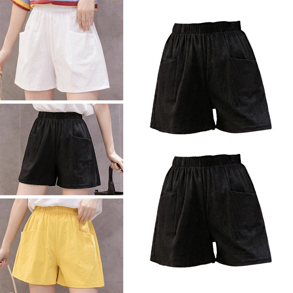 

Cotton Linen Shorts Women's Sports Shorts Summer Solid High Waist Black Shorts Women Fashion Plus Size Casual Basic Short Pants