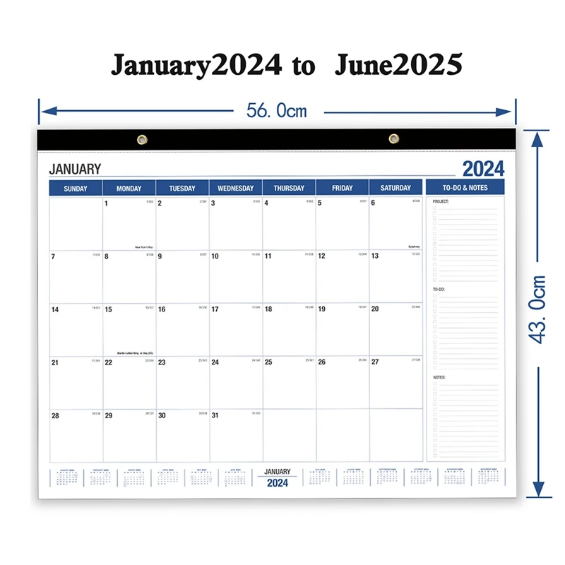 Настольный календарь 22 дюйма X 17 дюймов 2024 с января года по июнь 2025 настольный