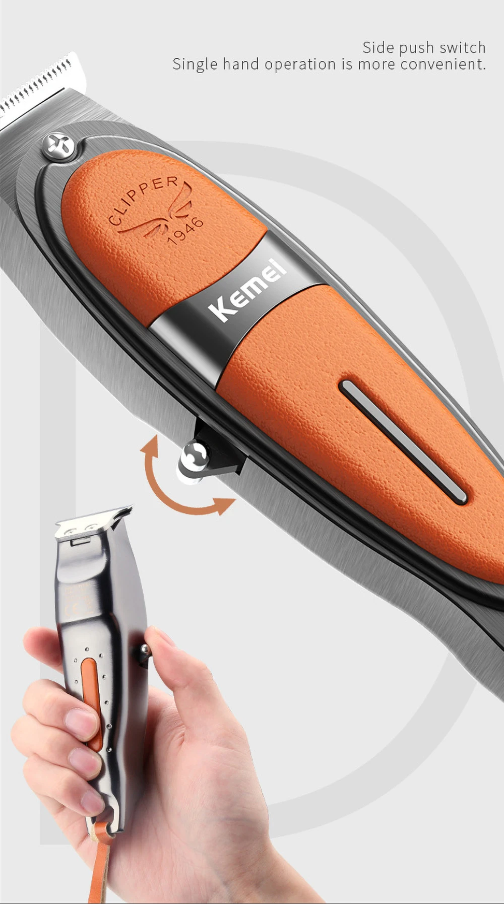 

Km-1946 Hair Clipper Metal Body Leather Automatic Grinding Blade Hair Clipper Kemei-MáQuina De Cortar Cabelo EléTrica Profission