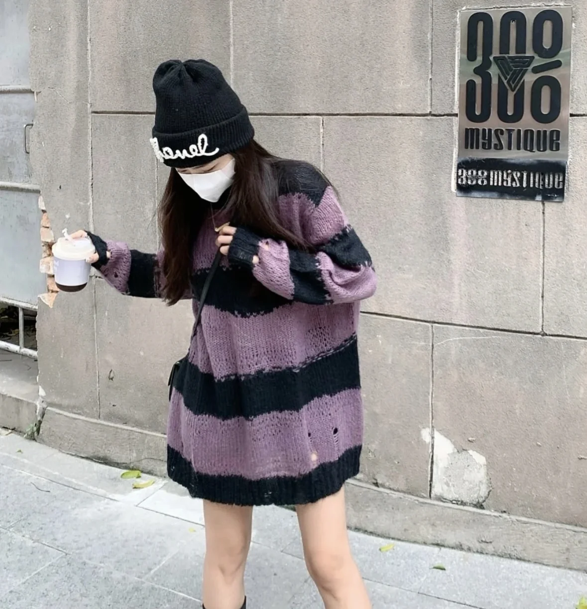 

Новинка 2022, полосатый свитер Ac Studios с круглым вырезом, свитер с лоскутными волосами морской коньки, свитер с лоскутными волосами, Молодежная ...