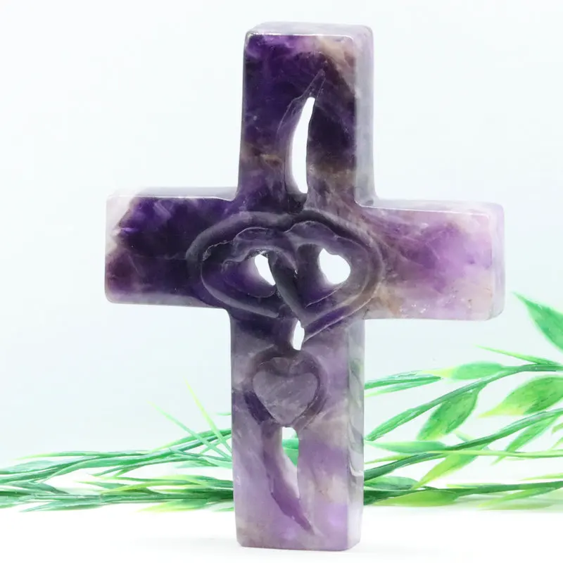 

4.8inch 200g Natural Amethyst Cross Pendants Stone for Making Necklace Bracelet Bless Fashion Simple Hanging Ornament Gift