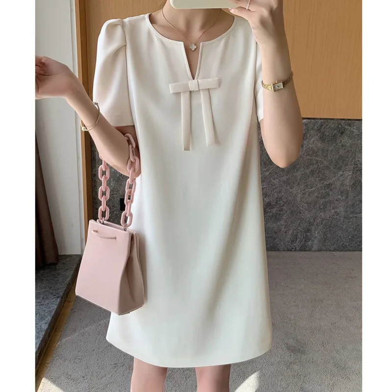 

Elegant Bodycon Mini Dresses Women Summer French V-neck Party Sexy Dress Short Sleeve Loose Midi Chic Slim Skirt Vestidos Ladies