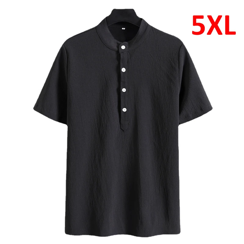 

Summer Linen T-shirt Men Short Sleeve Tees Tops Solid Color Fashion Casual Linen Shirts Black Khaki