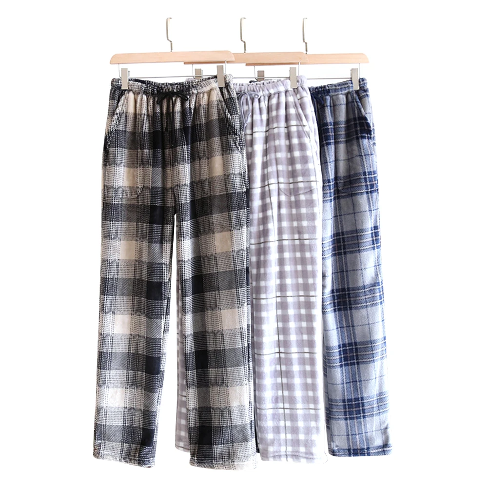 

Men Warm Drawstring Sleep Flannel Fleece Super Soft Home Check Pajama Pants Elastic Waist Loose Thicken Warm Casual Sweatpants